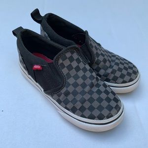 Vans black and grey check Velcro slip on sneakers
